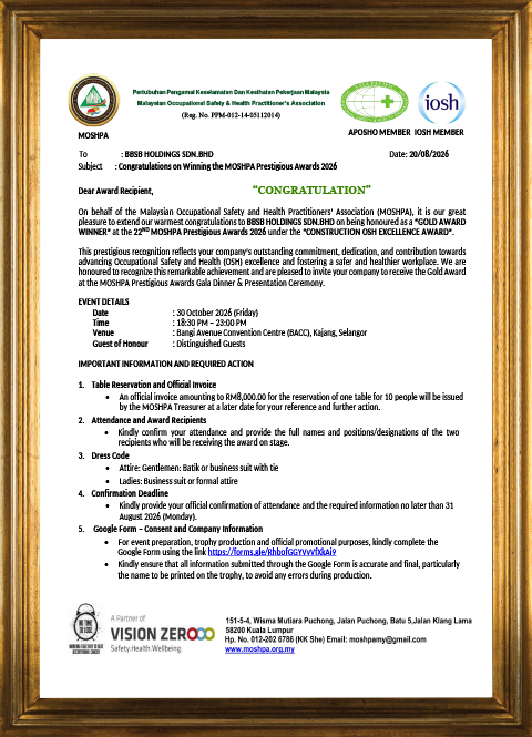 MOSHPA safety recognition certificate awarded to MSN Realty